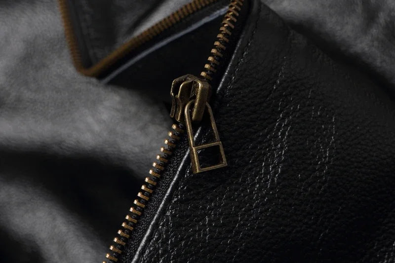 2023 New Skull Embroidery Men's First Layer Cowhide Leather Jacket Motorcycle Slim  Oversize Coat