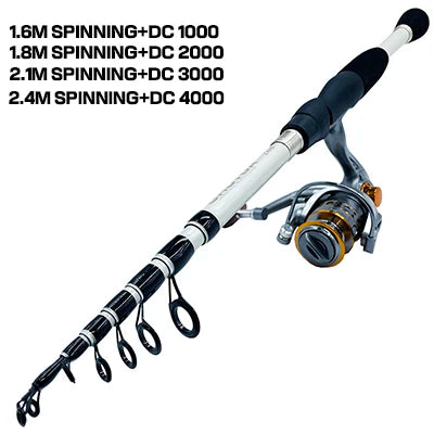 GHOTDA 1.6-2.4m Carbon Fiber Telescopic Lure Fishing Rod and Reel Combo Top Quality Casting Fishing Pole Spinning Reel Set Pesca