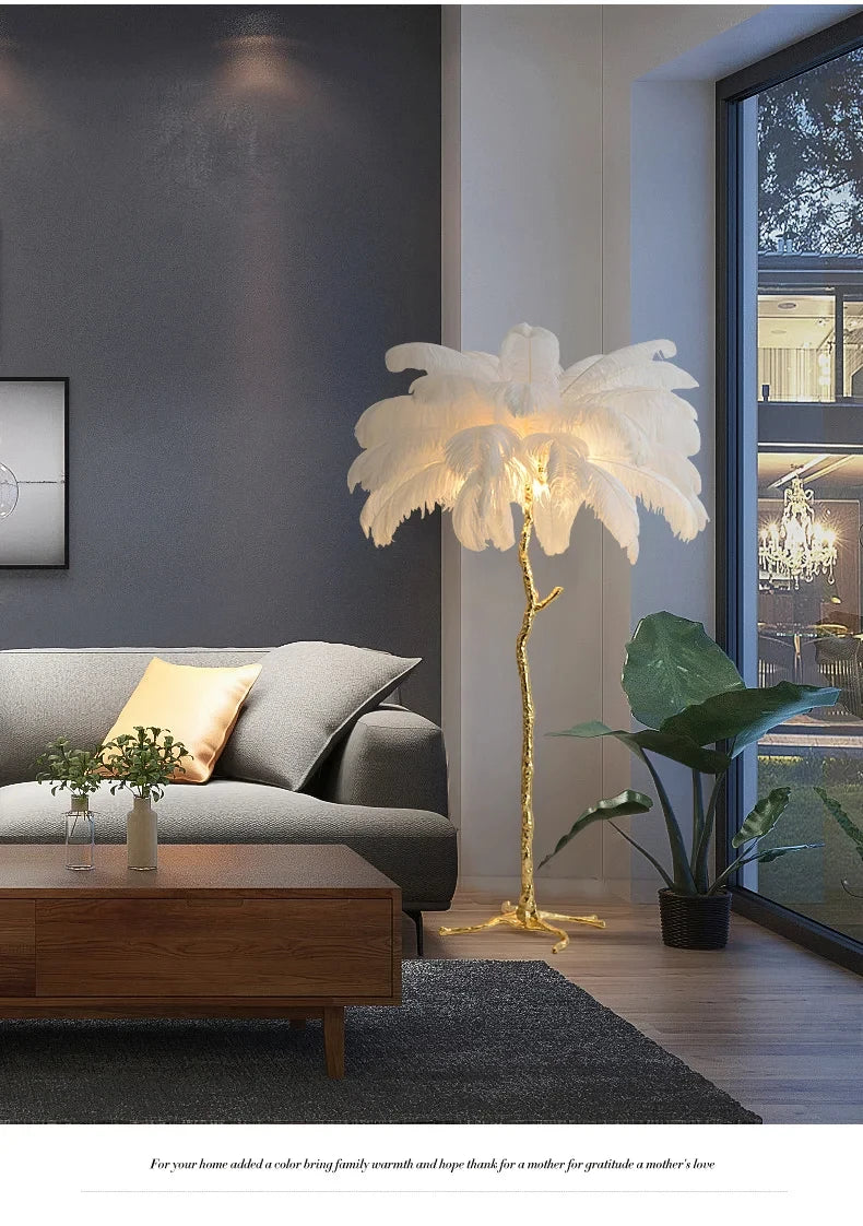Modern Luxury Feather Floor Standing Lamp Living Room Sofa Background Wall Bedroom Bedside Light Home Deco Floor Lamp Mood Light