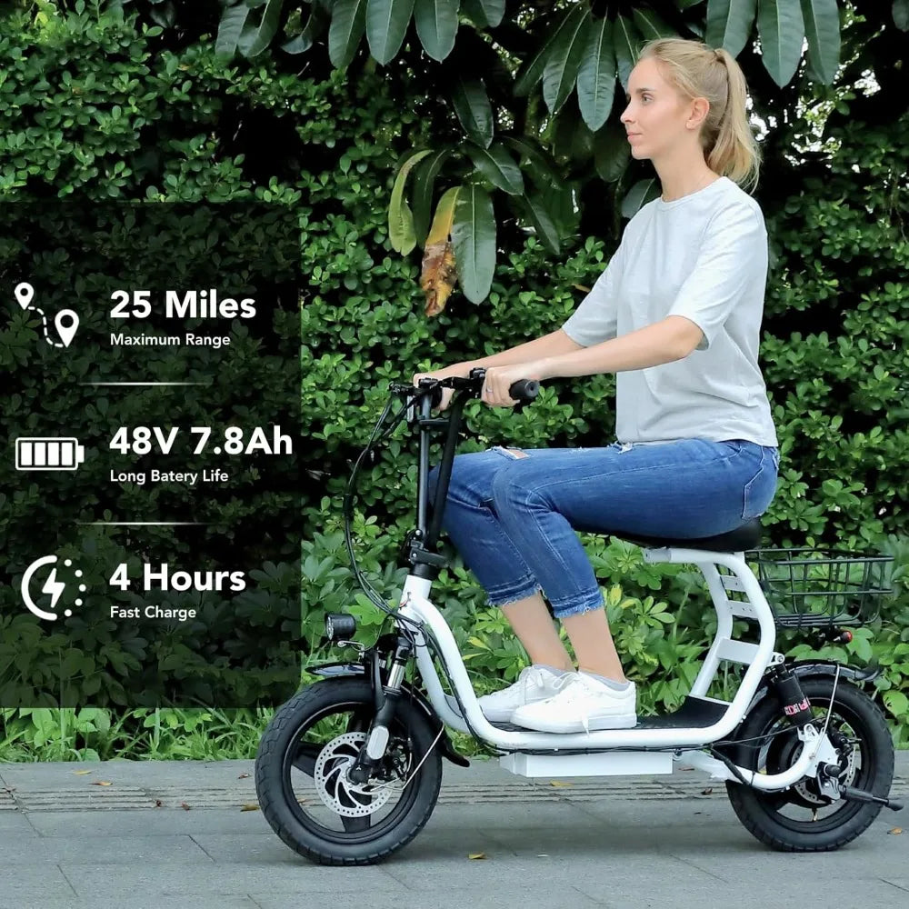 Electric Scooter with Seat, 14" Tire Foldable E-Scooter for Adults, 500/800/1200W Motor, Max 30Miles Ranges&20Mph