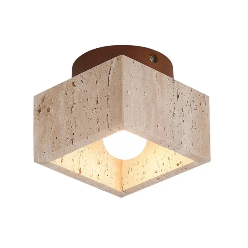 New Square Yellow Cave Stone Ceiling Light Retro Style Bedroom Living Room Ceiling Lamp Surprise Quiet Wind Corridor Fixture Led