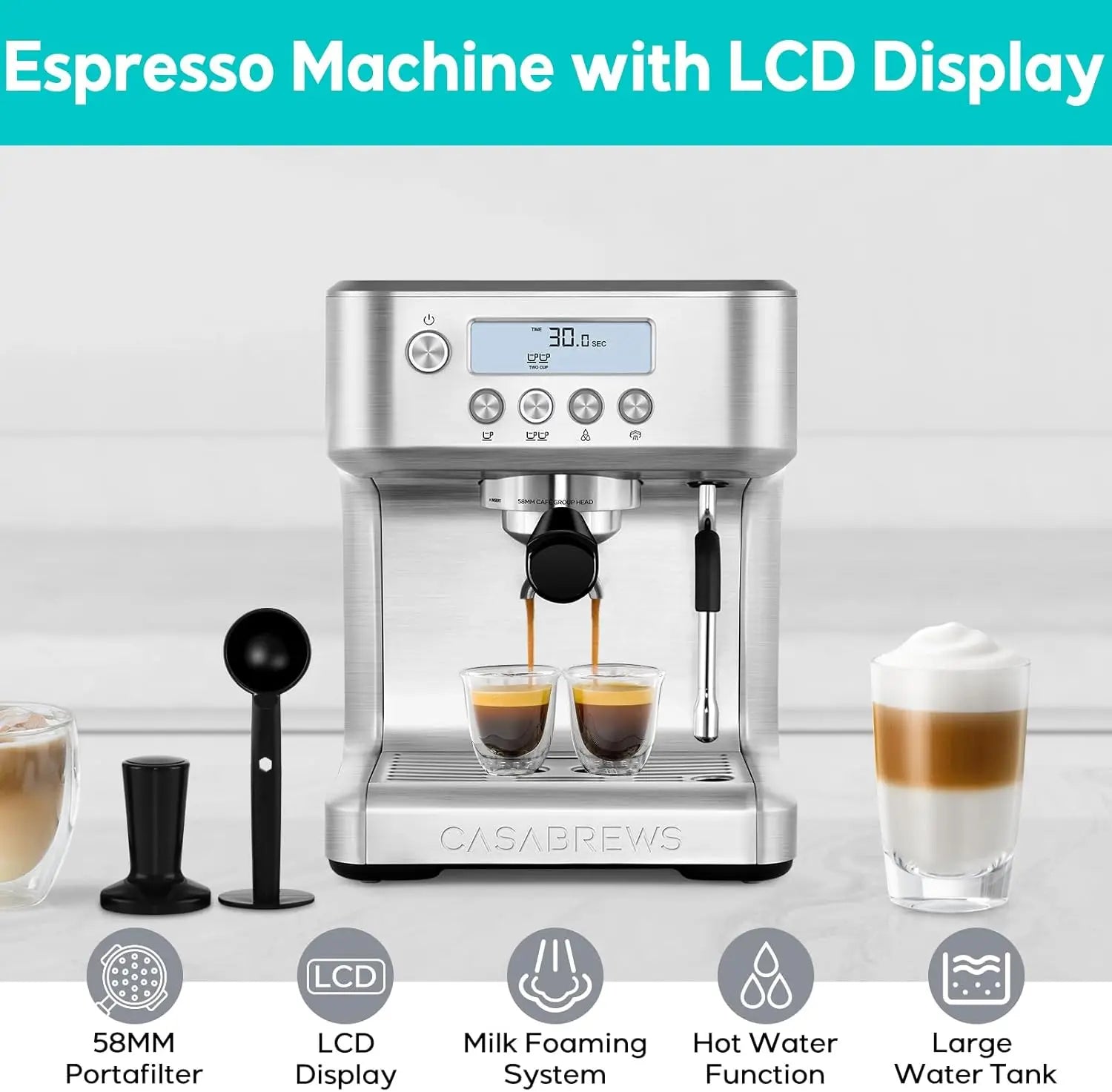 the Ultra Espresso Machine with LCD Display, Powerful Milk Frother and Customizable Brewing Temperature
