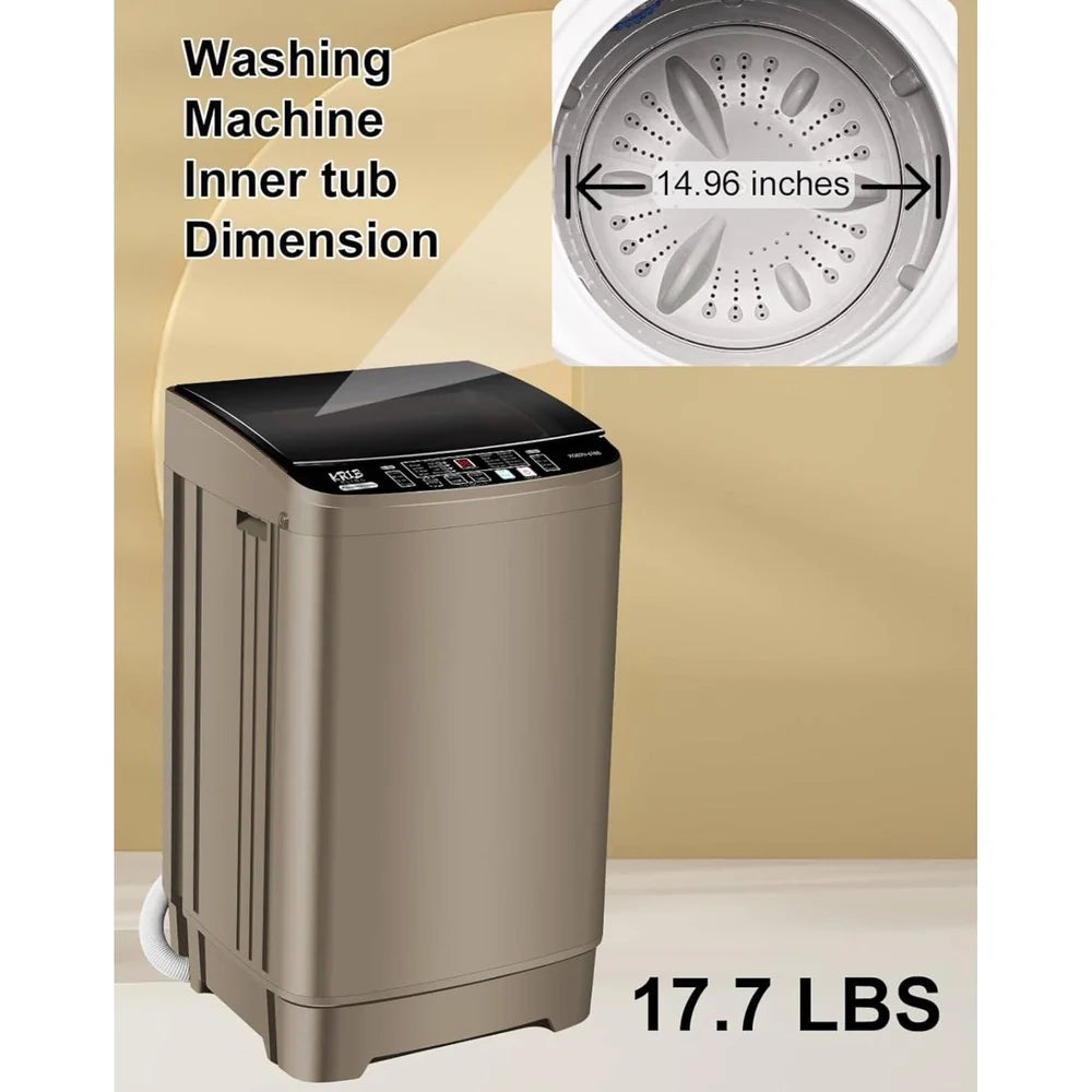 Full Automatic Top Load Washing Machine 17.7 lbs Portable Washer 10 Programs 8 Water Levels Compact Design Laundry Solution