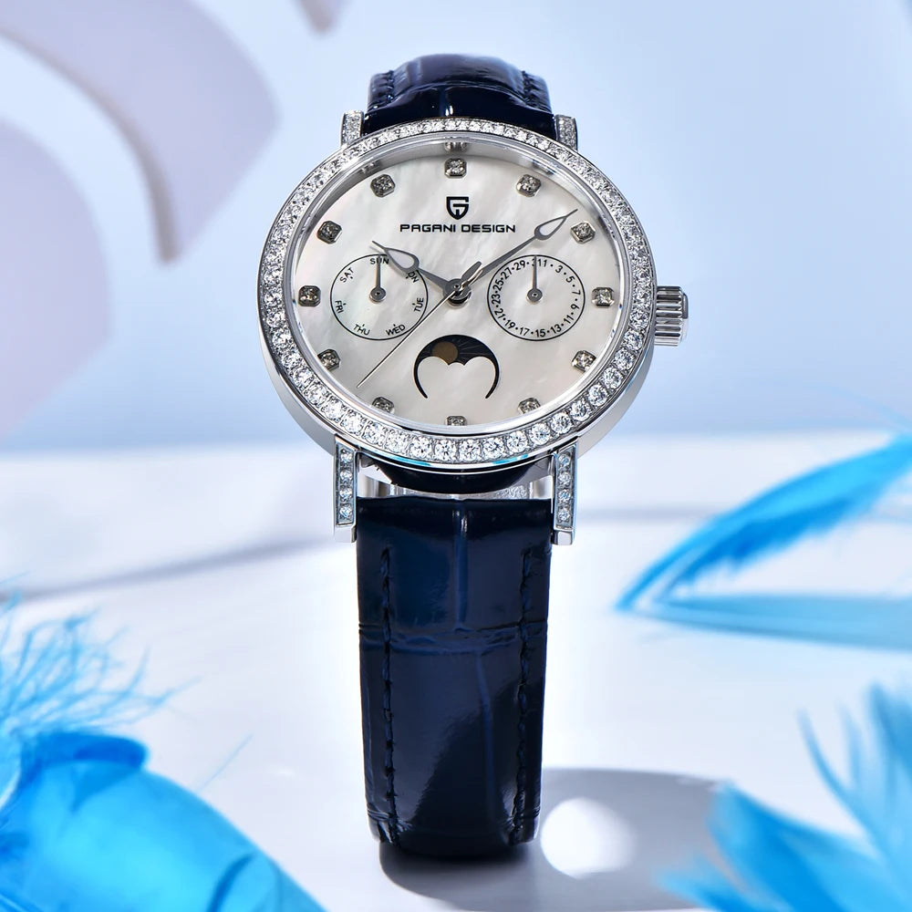 PAGANI DESIGN Luxury Original Watch for Women Stainless Steel Strap Luminous Waterproof Auto Date Diamond Ladies Quartz Watch