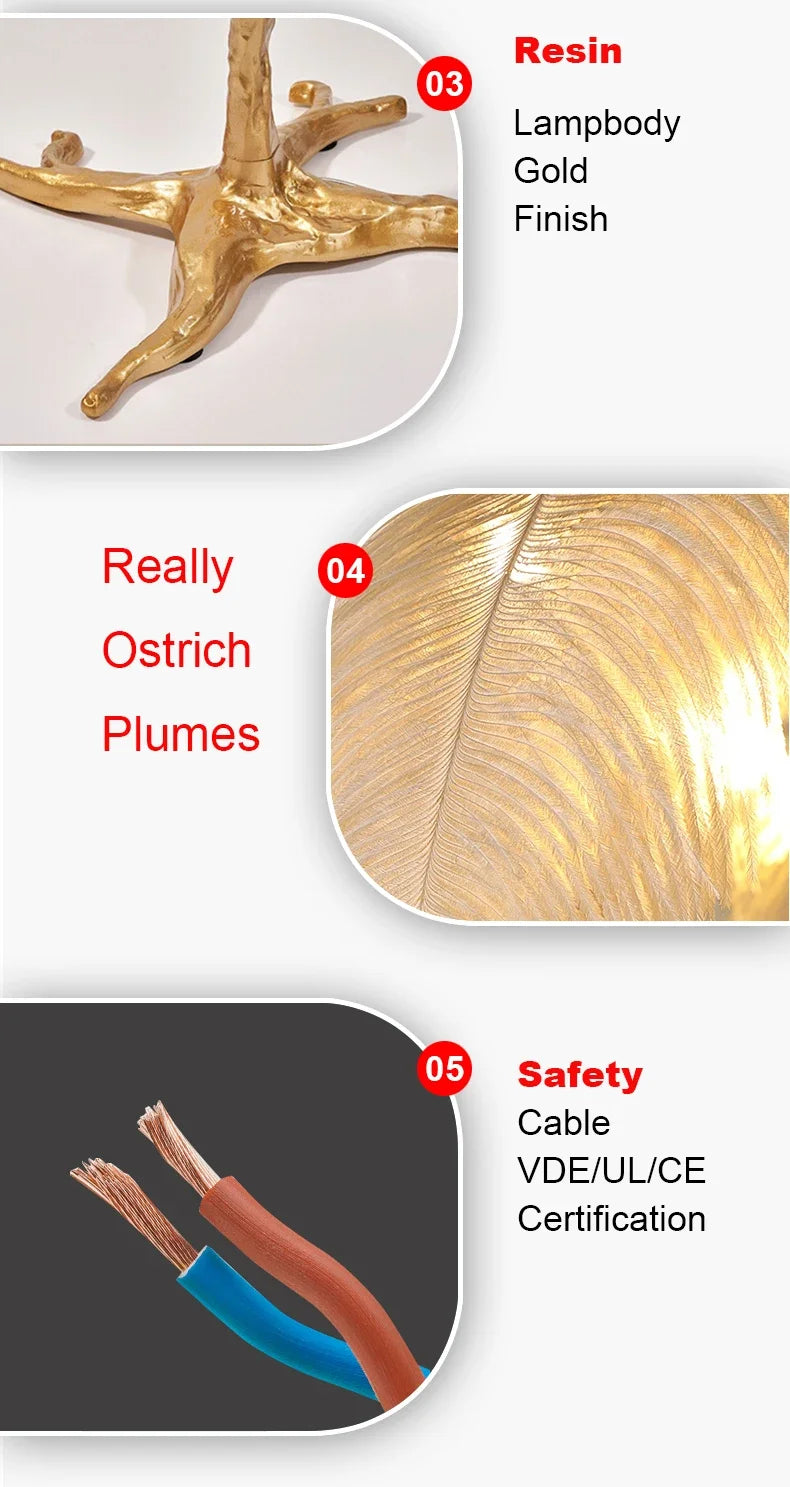 Modern Luxury Feather Floor Standing Lamp Living Room Sofa Background Wall Bedroom Bedside Light Home Deco Floor Lamp Mood Light