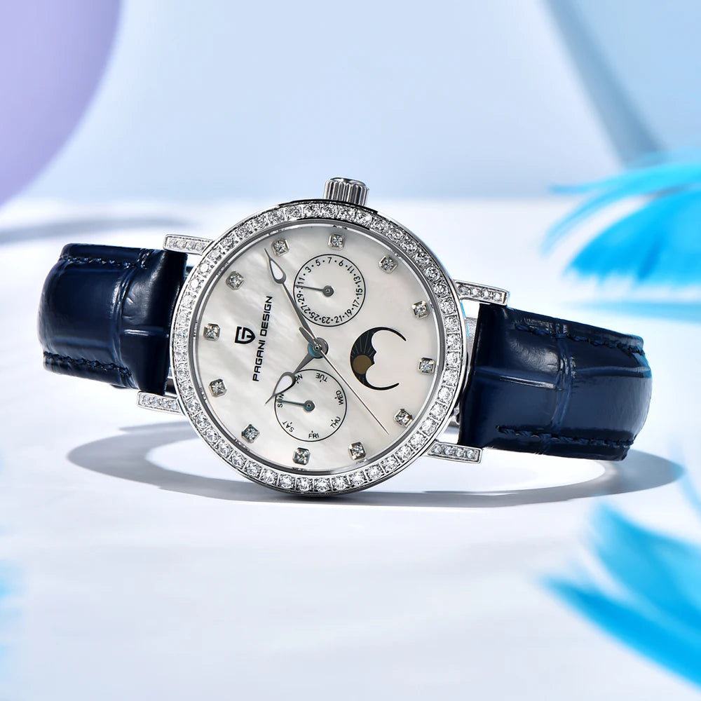 PAGANI DESIGN Luxury Original Watch for Women Stainless Steel Strap Luminous Waterproof Auto Date Diamond Ladies Quartz Watch