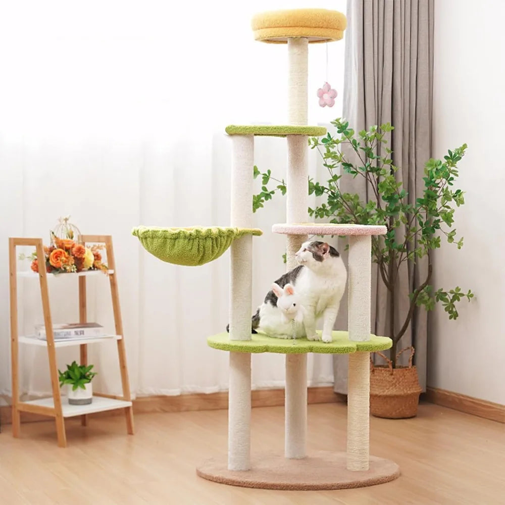 Indoor Multi-Level Cat Climbing Tree with Sisal Scratching Post, Green Cat Condo for Activity and Play