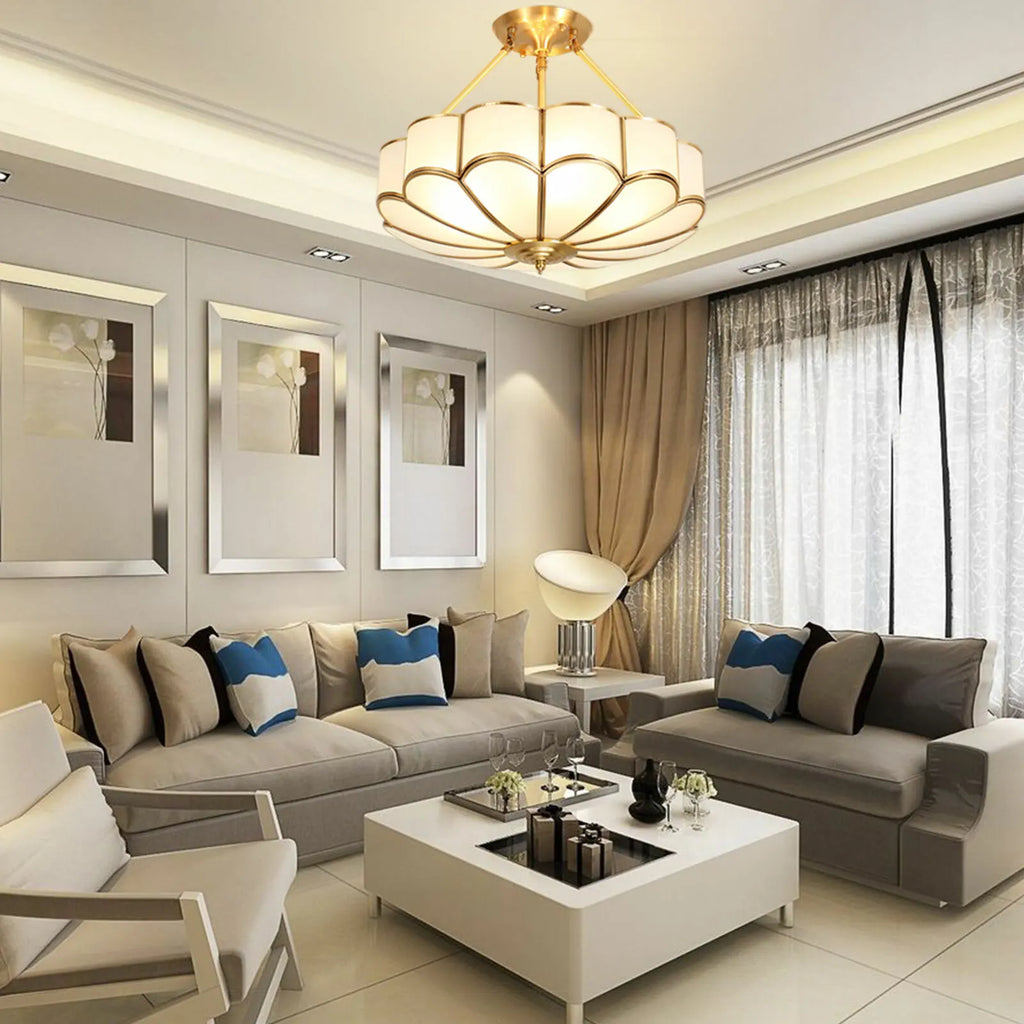 23 Inch Gold and Brass Semi Flush Mount Chandelier Ceiling Light Fixture