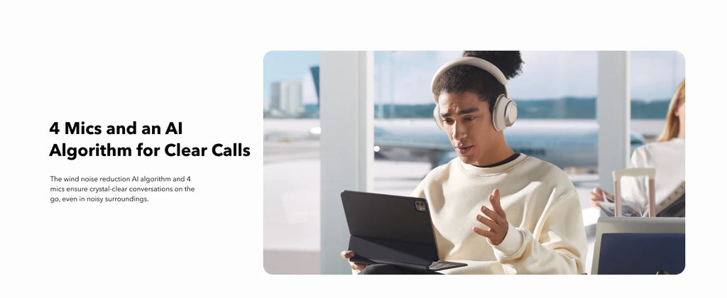 Adaptive Active Noise Cancelling Headphones Driven by 6 Mics, Super Foldable Design, 60H Lossless Audio, Ultra-Fast Charging