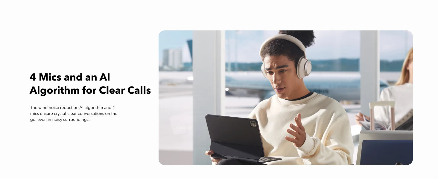 Adaptive Active Noise Cancelling Headphones Driven by 6 Mics, Super Foldable Design, 60H Lossless Audio, Ultra-Fast Charging