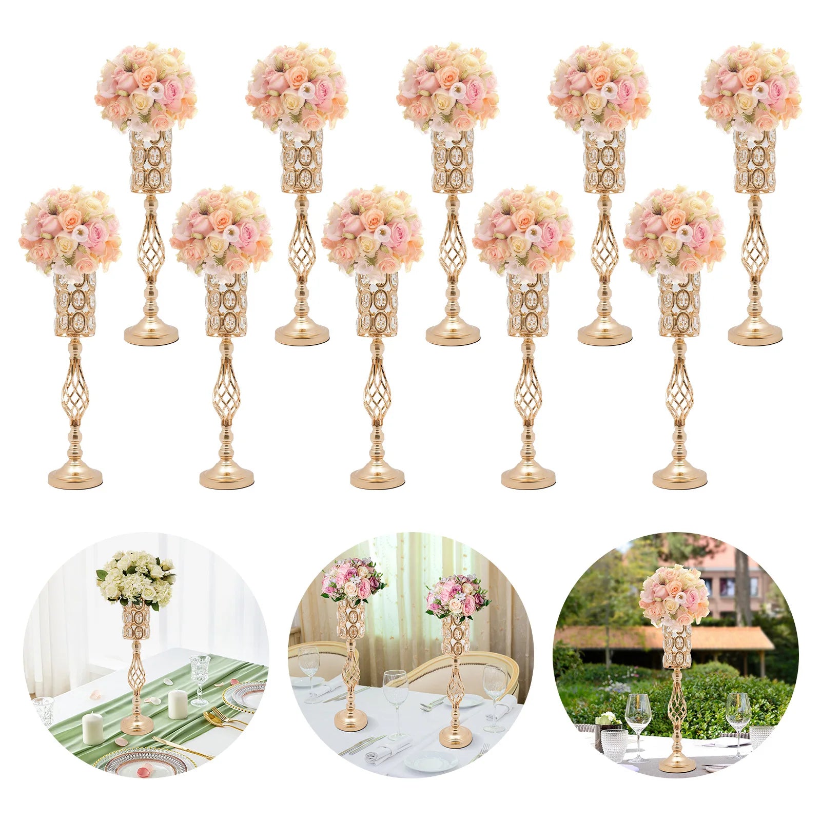 10Pcs Crystal Wedding Flower Vases For Centerpieces, Church Outdoor Wedding Christmas Thanksgiving New Year Decor