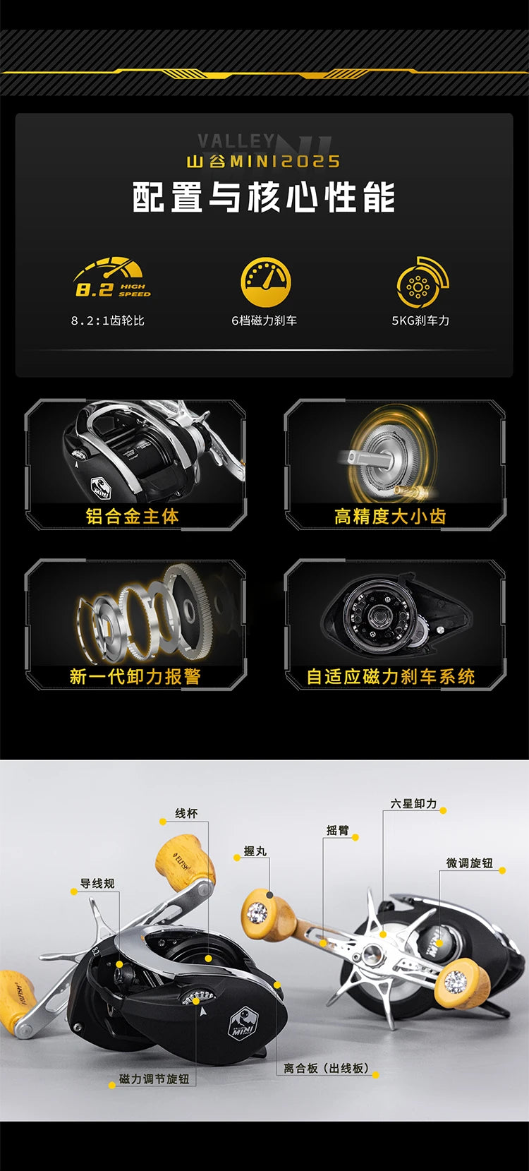 ERYU Mini 2025 Aluminum Alloy Baitcasting Reel with Magnetic Brake and 9+1 Bearings for Lure Fishing