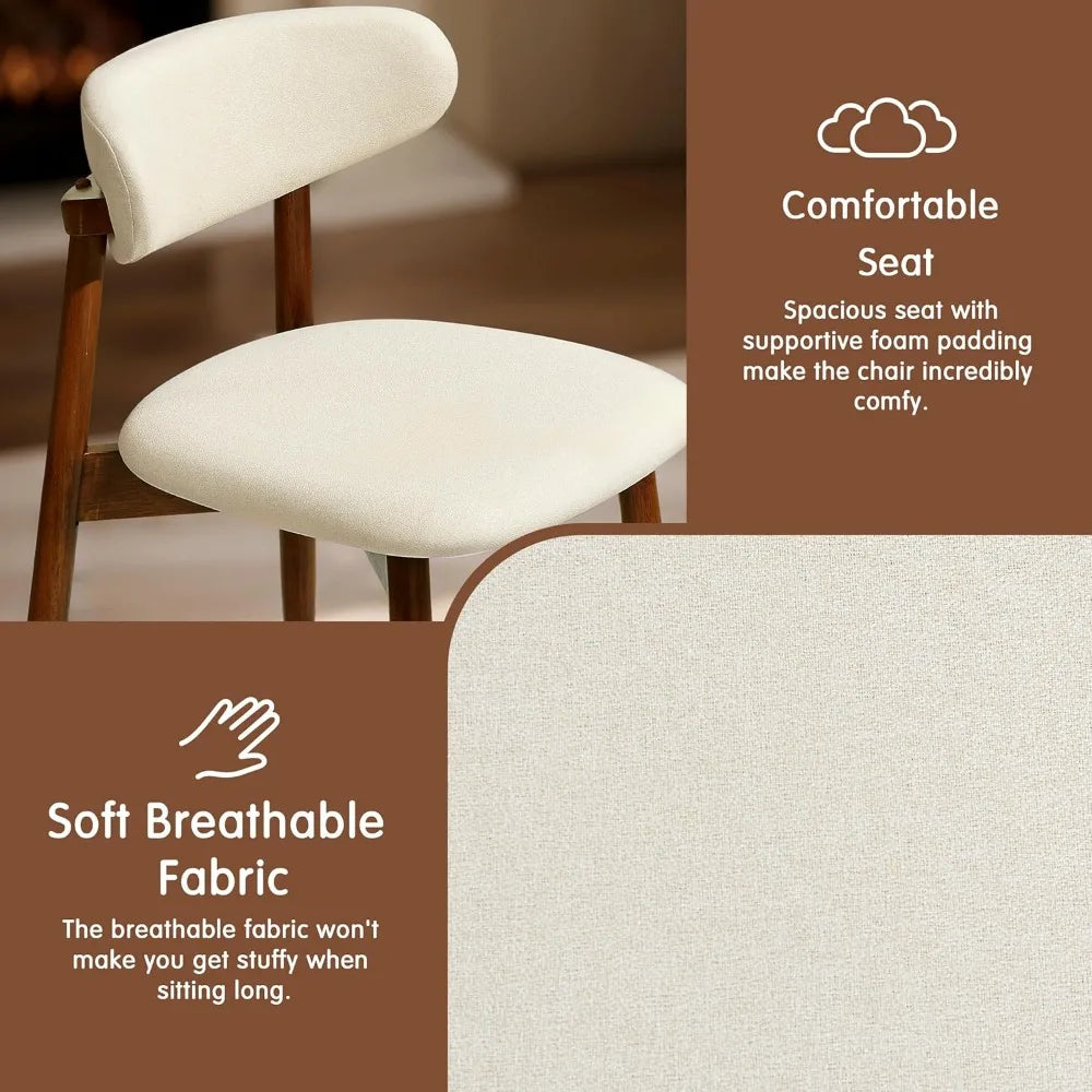Dining Chairs Upholstered Solid Wood Dining Room Chairs, Mid Century Modern Fabric Kitchen Side Chairs with Ergonomic Curved