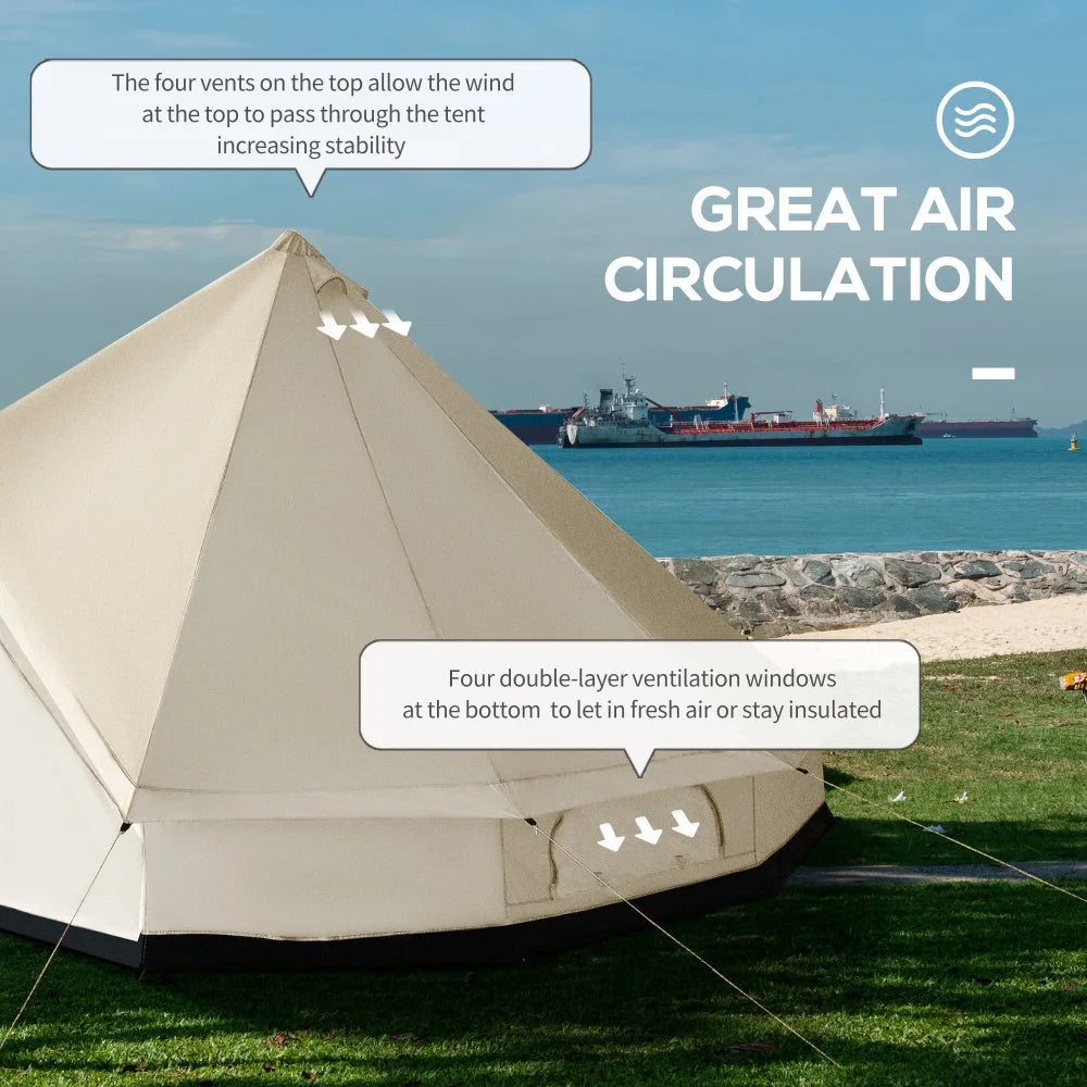 Luxury Mongolian Style 16ft Glamping Bell Tent Waterproof Breathable Canvas Family Yurt Shelter With Stargazing Window Capacity