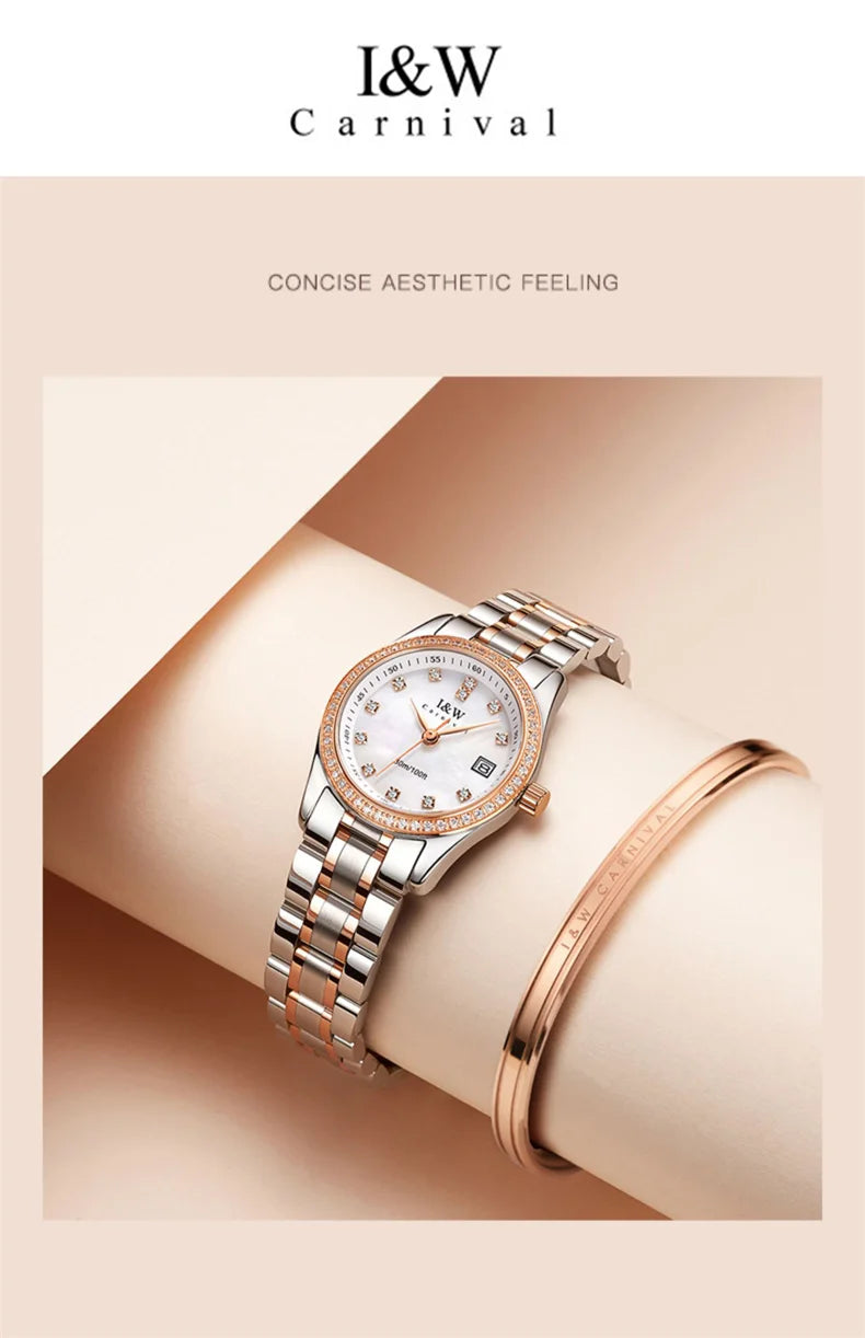IW Brand Women's Watch Luxury Sapphire Mirror Casual Watches Waterproof Watch Women Fashion Dress Rhinestone WristWatch reloj