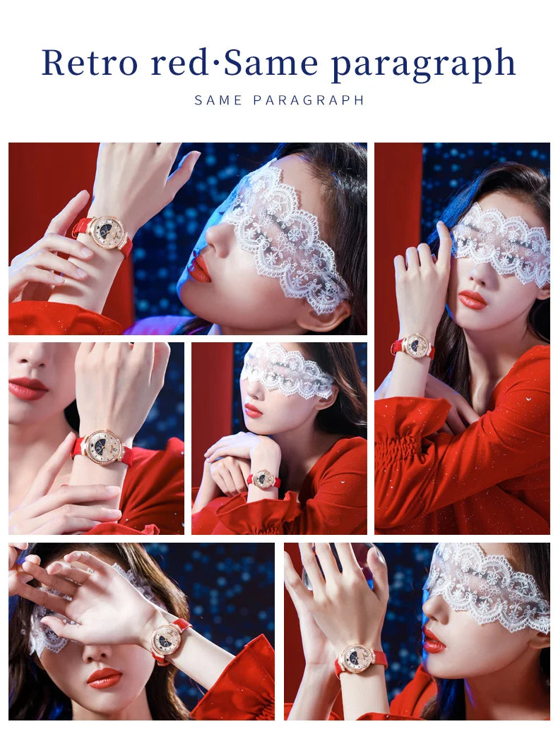 OUPINKE Original Women Watch Ladies Analog Quartz Diamond Wristwatch Stainless Steel Moon Phase 5Bar Waterproof Luxur Brand 3216