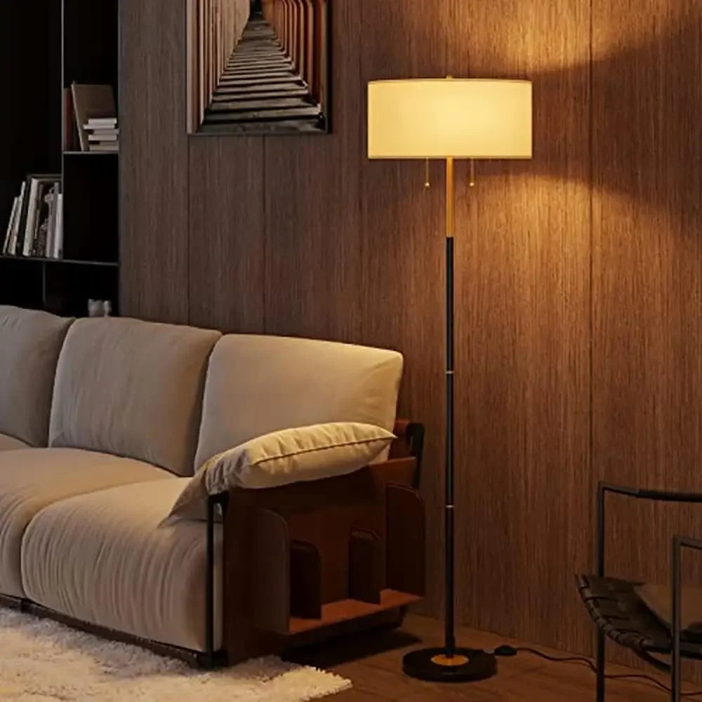 2-Light Mid Century Floor Lamp with White Fabric Shade Living Room Office Bedroom 3 Color LED Bulbs Included Elegant E26 Socket