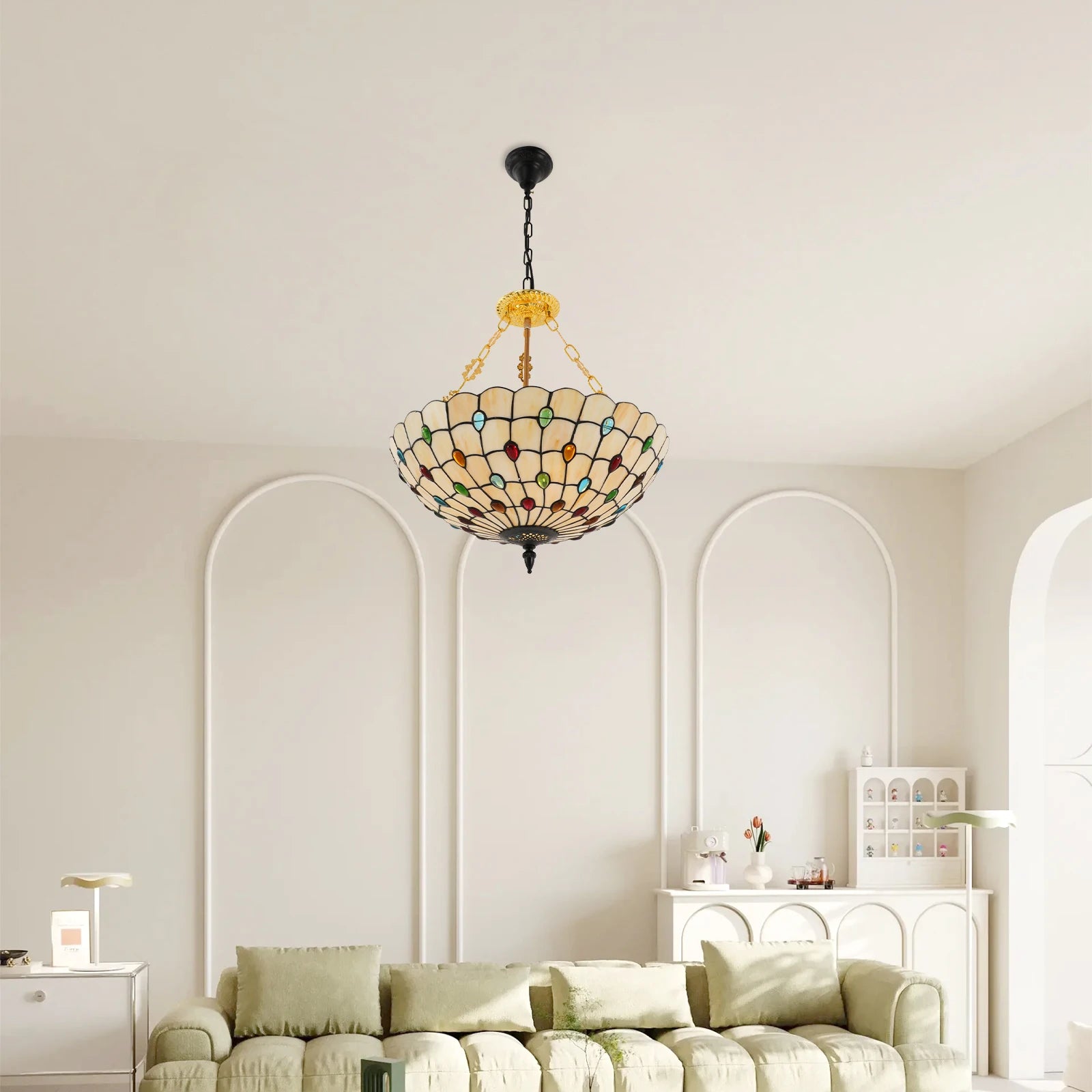 25W Ceiling Light With Gloves Colourful Tiffany Style Ceiling Mount Chandelier Indoor Build to Last Good Lighting Effects