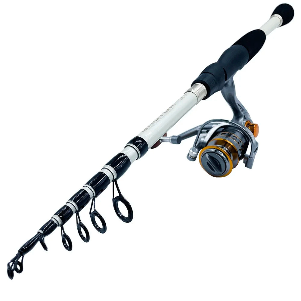 GHOTDA 1.6-2.4m Carbon Fiber Telescopic Lure Fishing Rod and Reel Combo Top Quality Casting Fishing Pole Spinning Reel Set Pesca