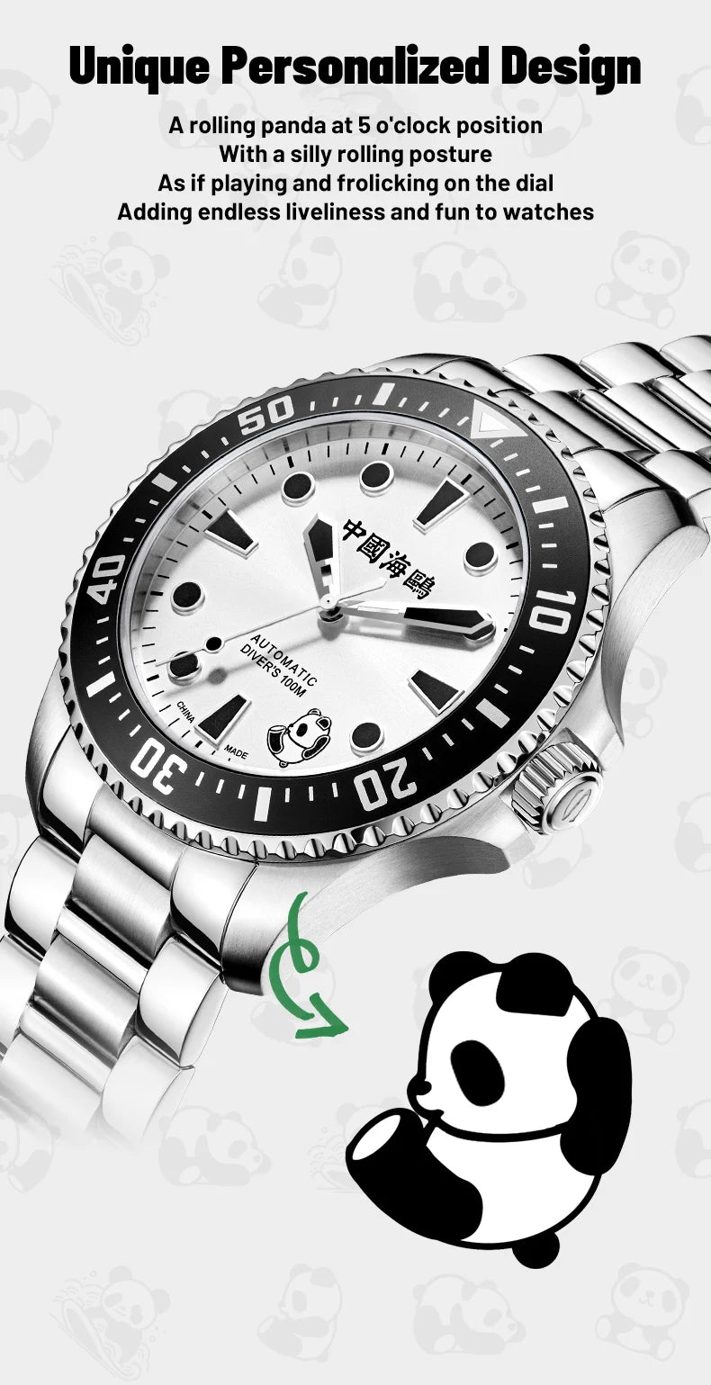2025 Seagull Men's Watch Rolling Panda Design 100M Diving Watches Automatic Mechanical Wristwatch Sapphire Crystal Luminous Ocea