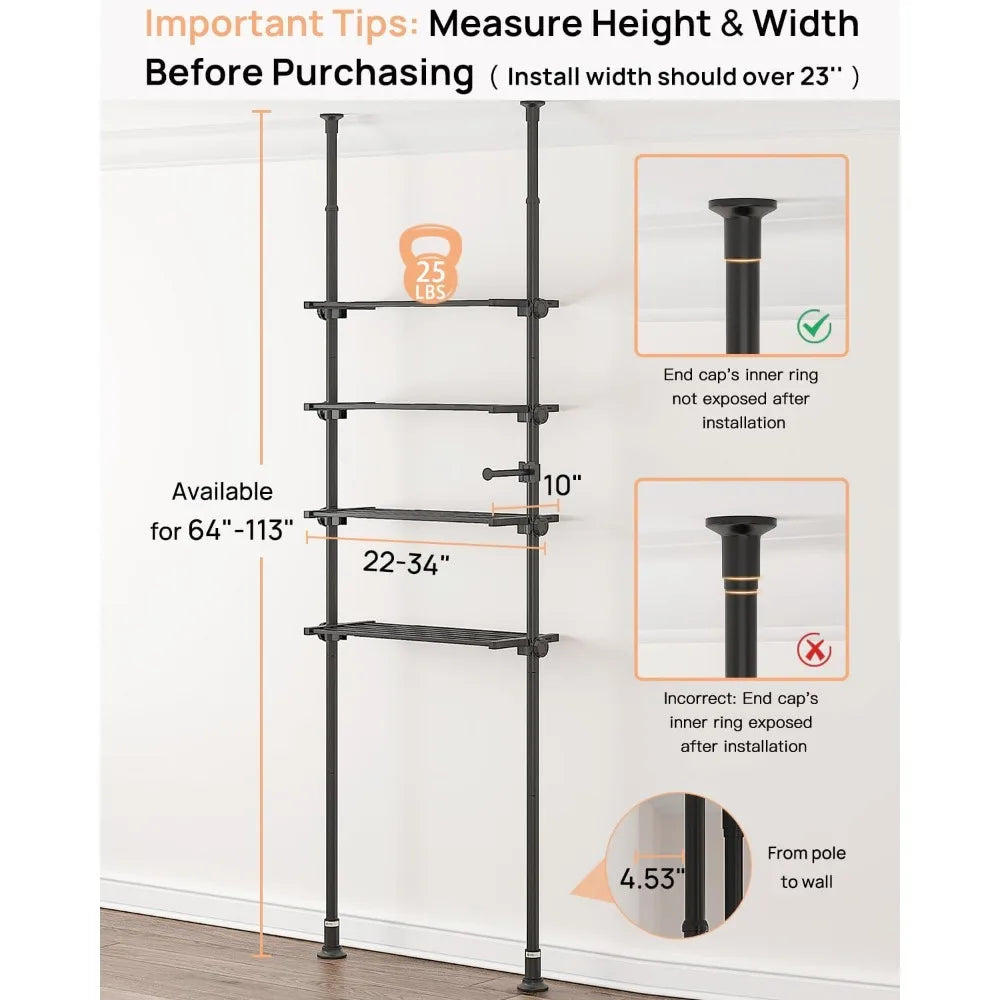 allzone adjustable over the toilet storage shelf, 4-tier ample over toilet bathroom organizer and storage,tension mounted above