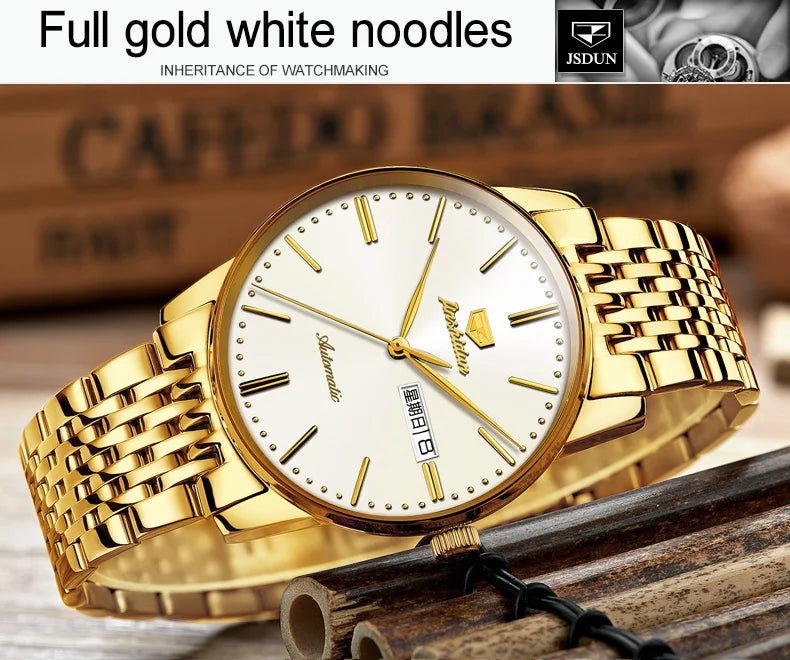 JSDUN 8767 Men Watch Fashion Business Ultra Thin Waterproof Dual Calendar Clock Men Luxury Original Automatic Mechanical Watch