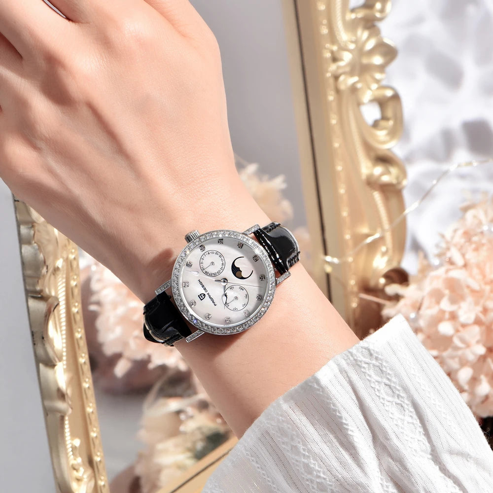 PAGANI DESIGN Luxury Original Watch for Women Stainless Steel Strap Luminous Waterproof Auto Date Diamond Ladies Quartz Watch