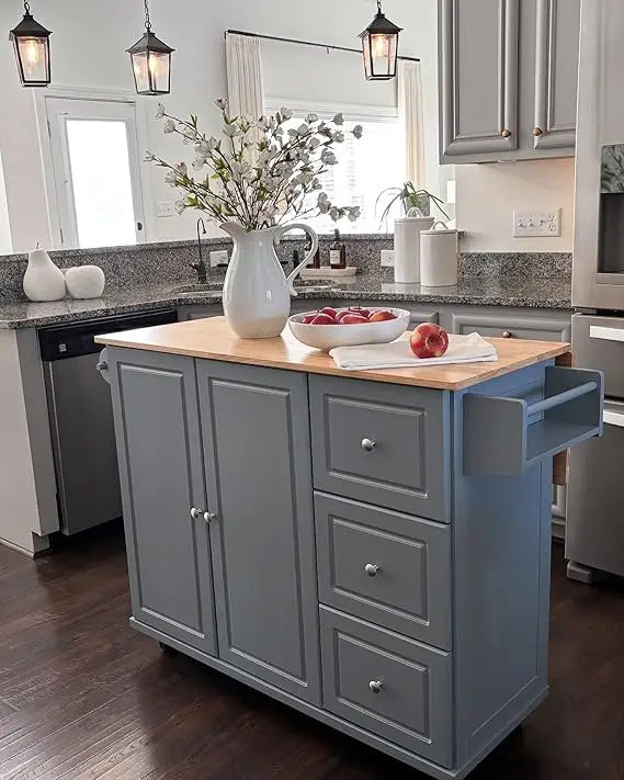 Kitchen Island Cart on Wheels - Mobile Kitchen Island with Drop Leaf, Rolling Kitchen Table with Storage