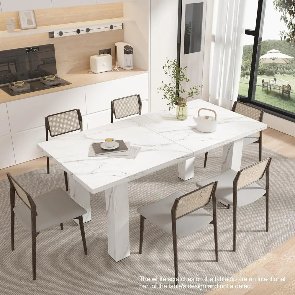 Extendable Dining Table for 6 8 10, 55'' to 78" Wood Kitchen Table Mid Century Modern Large Transformer Rectangle Dining Room T