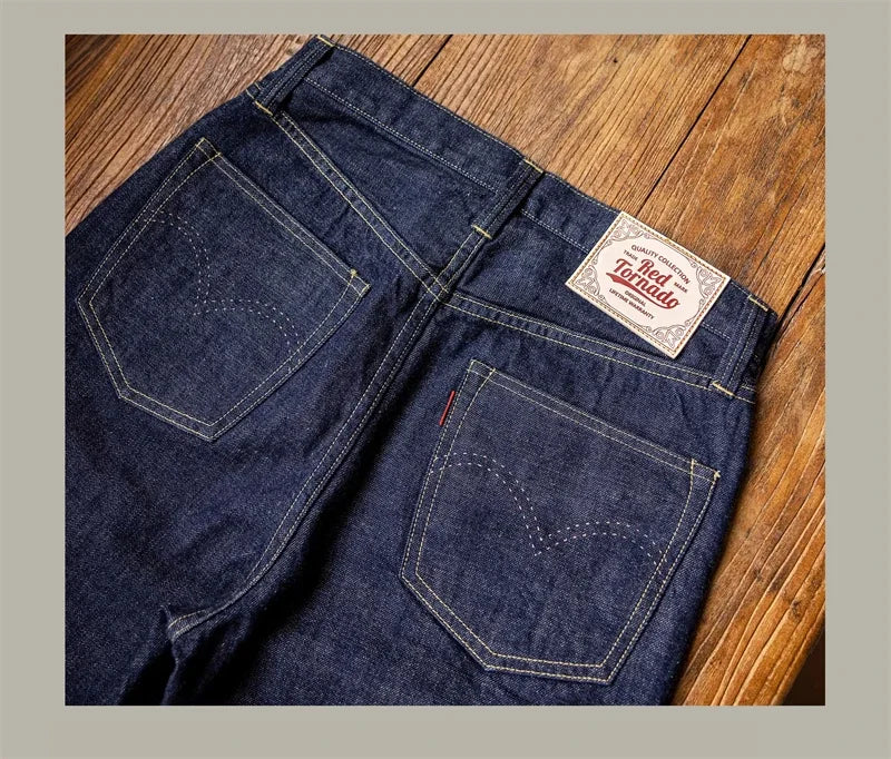 Red Tornado WW2 Model High Waist Loose Straight Men's Jeans 14oz Selvedge Denim Pants