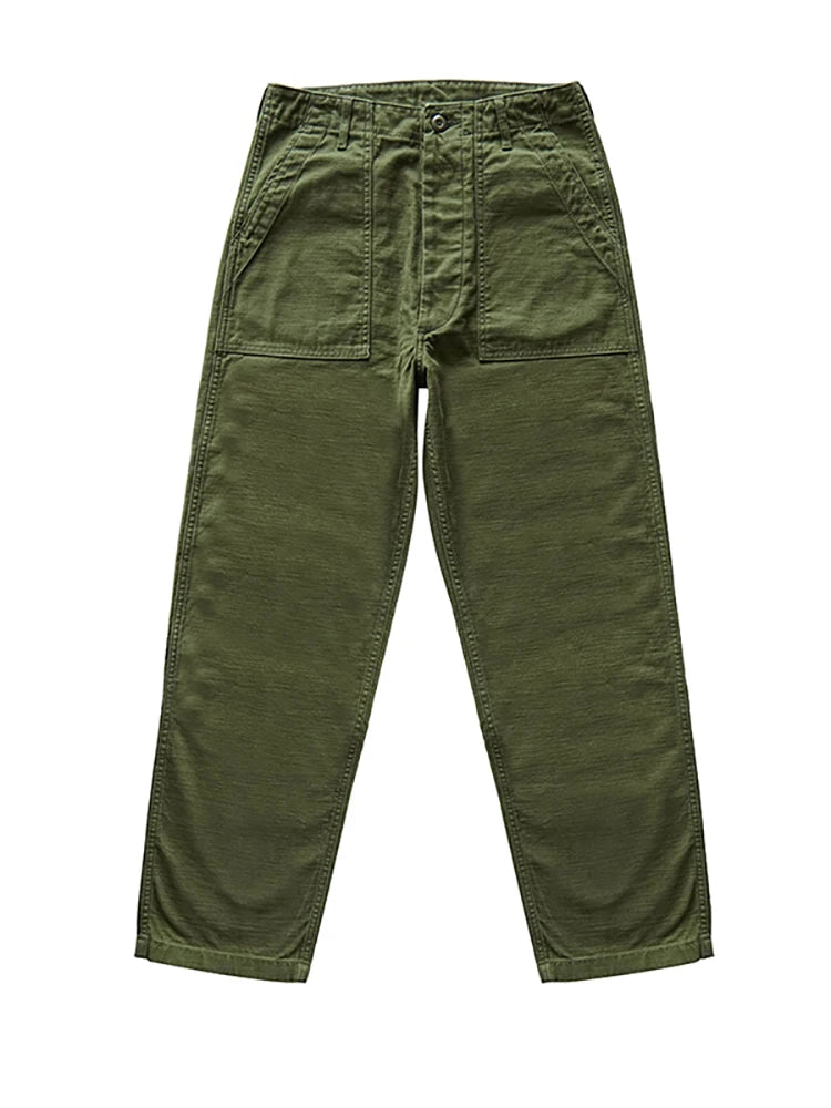 SauceZhan OG107 Fatigue Utility Pants Classic Olive Sateen Men's Baker Pants Satin Cotton Original Loose Fit