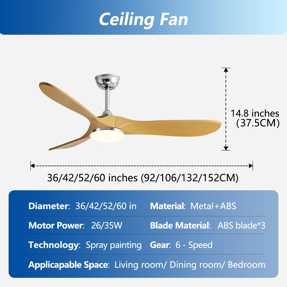 36 42 52 60 Inch Ceiling Fan Industrial Vintage ABS Ventilator with Light Remote Control Decorative Blower Retro Large Fans