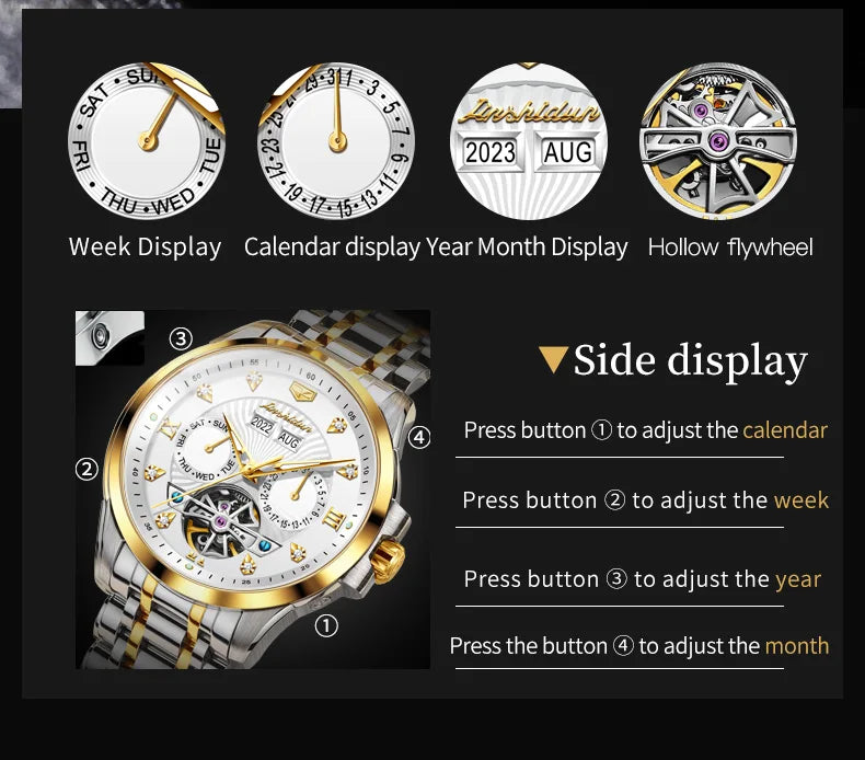 JSDUN 8911 Men's Watch High Quality Waterproof Luminescent Automatic Mechanical Watch Luxury Brand Multi functional Men's Watch