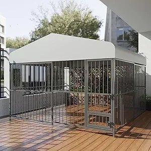 Large Outdoor Dog Kennel with Waterproof Cover, Large Dog House with Feeding Doors, Heavy Duty Dog Enclosures for Garden Backyar