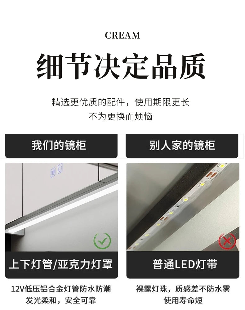 Nordic Luxury Smart Bathroom Mirror Cabinet Wall-mounted LED Light Anti-fog Bathroom Mirror Simple Bathroom Furniture FYBC