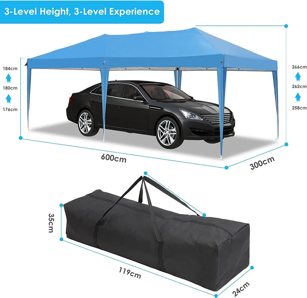 Pavilion Popup Gazebo 3x6m Waterproof Folding Gazebo Tent Party Tent with 6 Side Panels UV 50+ Height Adjustable 2-3M
