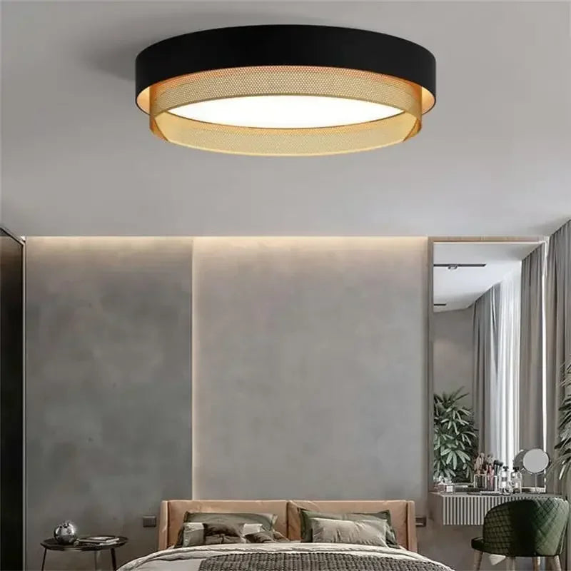 2025 New Nordic LED Ceiling Light Living Room Bedroom Black Metal Grid Ceiling Light Modern Creative Circular Room Lighting