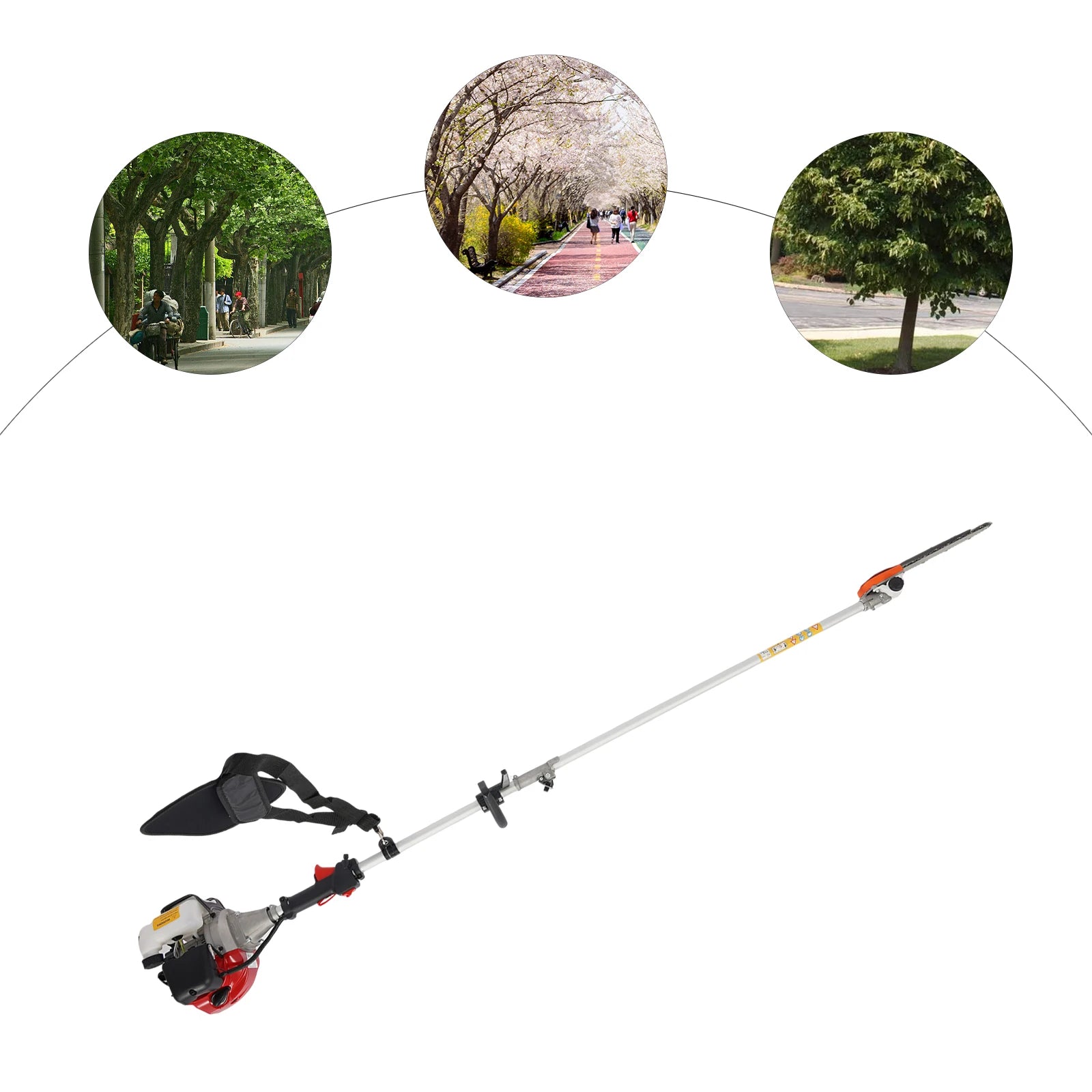 2-Stroke Garden Trimmer with Adjustable Pole – Efficient Trimming, Manganese Steel Chain, 1.25kw Power