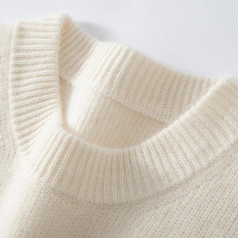 ADDONEE Heavyweight Men's Autumn Winter Thick 100% Cashmere Pullover Sweater O-neck Long Sleeve Striped Cashmere Knitwear