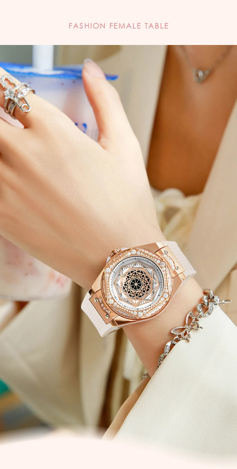 Hanbro Women Luxury Watch 36mm Ladies Vintage Quartz Wristwatch Luminous Waterproof Silicone Strap Fashion Dial