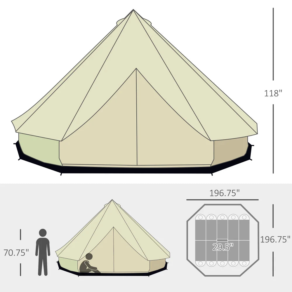 Luxury Mongolian Style 16ft Glamping Bell Tent Waterproof Breathable Canvas Family Yurt Shelter With Stargazing Window Capacity