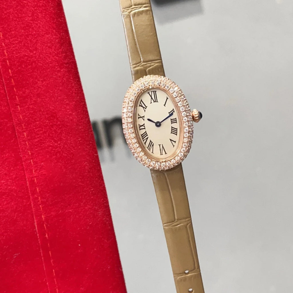 Brand Wrist Watches Woman Girl High Quality 23mm Diamond Oval Style Japanese Quartz Movement Leather Strap Clock CT80