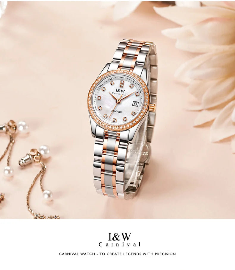 IW Brand Women's Watch Luxury Sapphire Mirror Casual Watches Waterproof Watch Women Fashion Dress Rhinestone WristWatch reloj