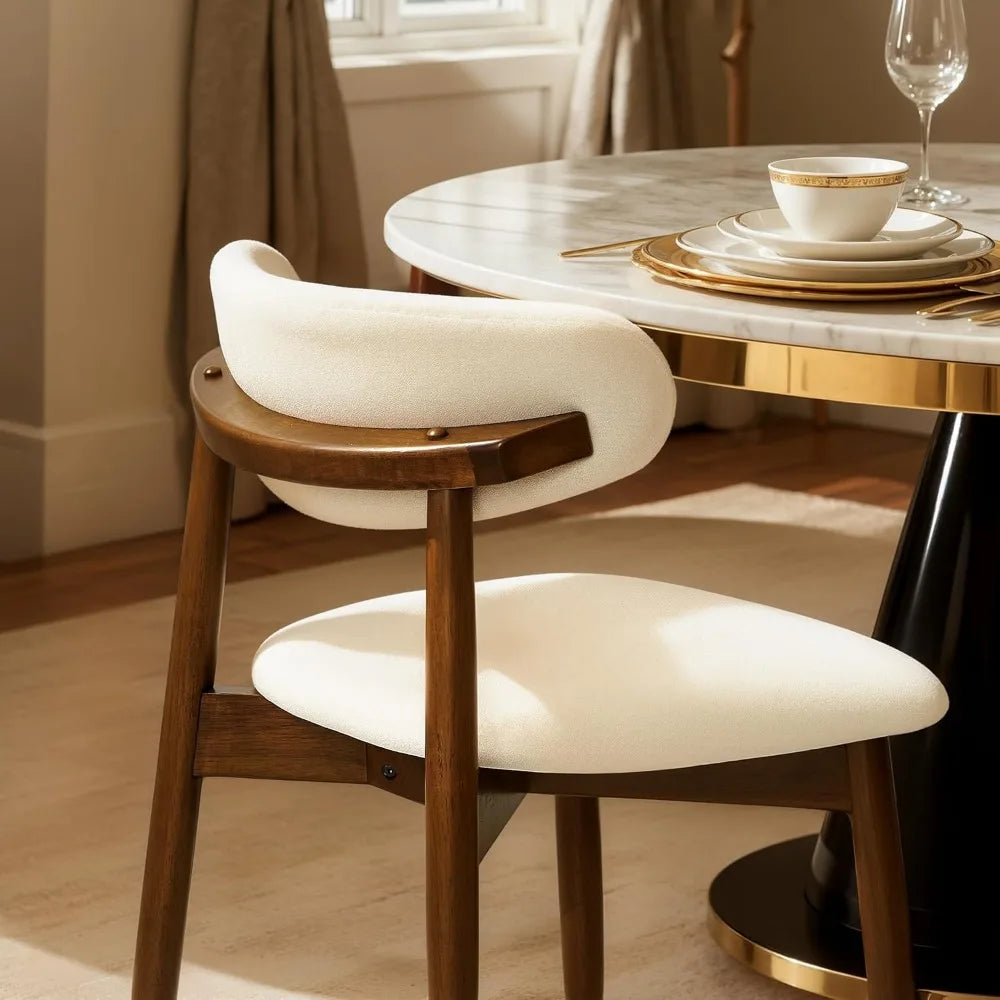 Dining Chairs Upholstered Solid Wood Dining Room Chairs, Mid Century Modern Fabric Kitchen Side Chairs with Ergonomic Curved