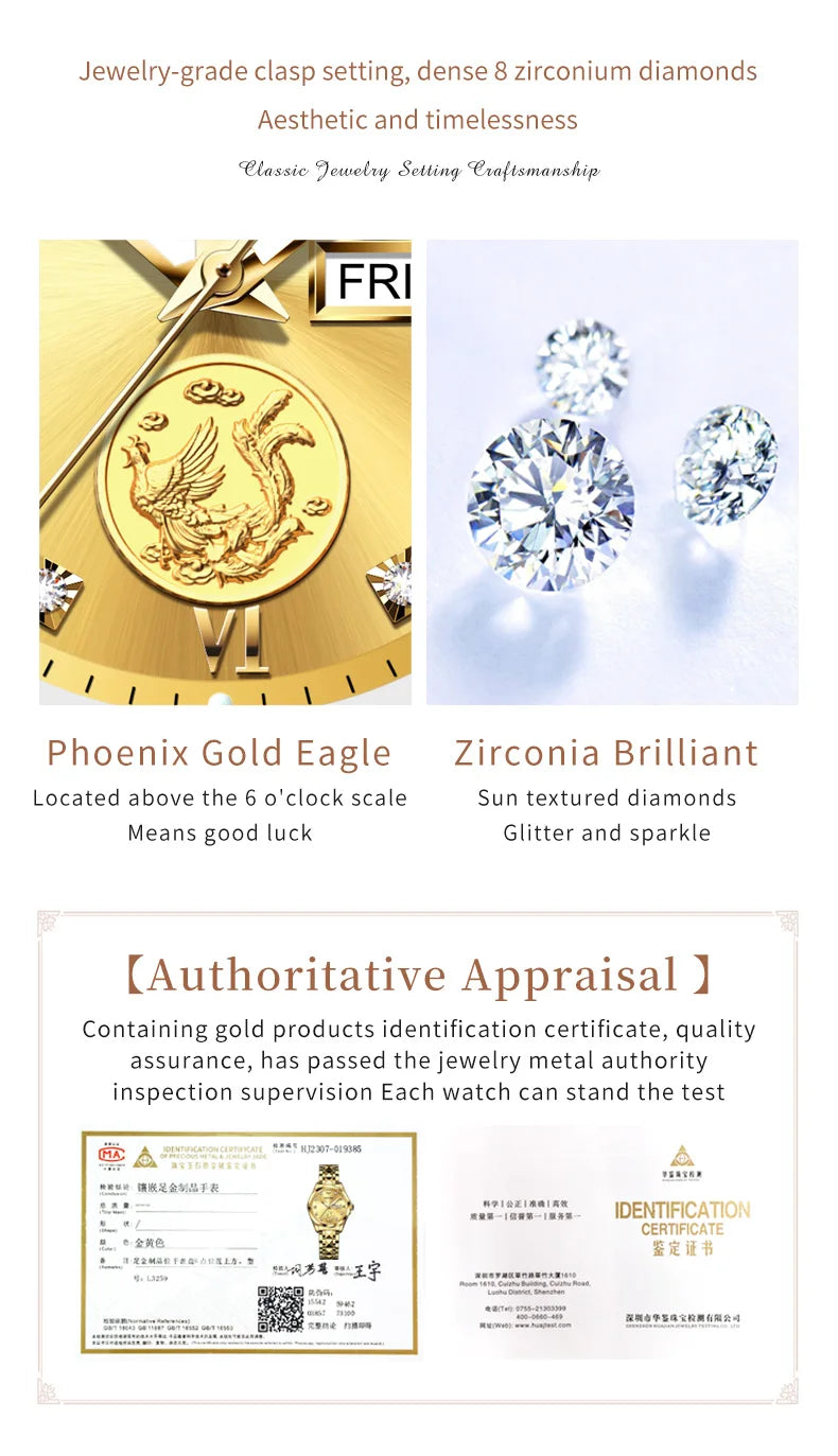 OUPINKE 3259 Real Gold Phoenix Women Watch Luxury Swiss Certified Automatic Mechanical Watch Elegant Travel Dress Women Watch