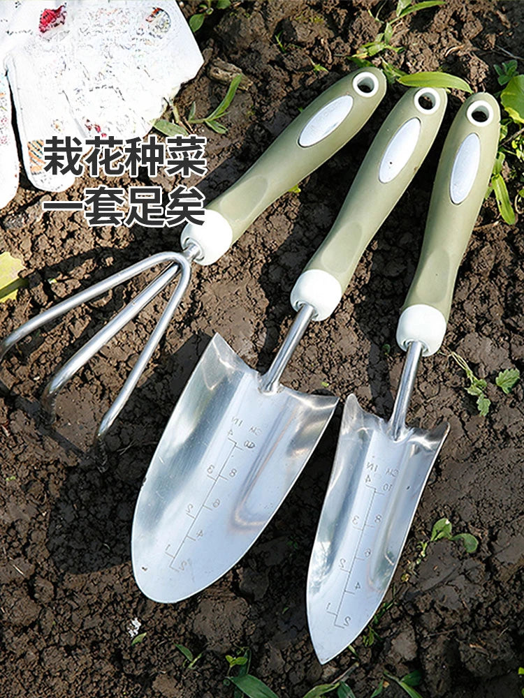 ~Gardening Stainless steel shovel tool 3-piece set Household potted plant planting flower shovel growing vegetable digging shove