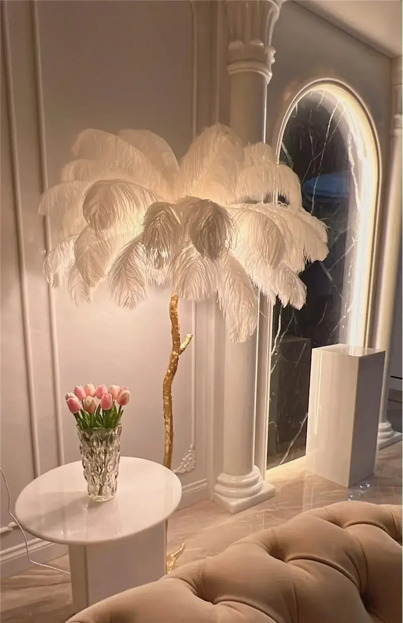 Modern Luxury Feather Floor Standing Lamp Living Room Sofa Background Wall Bedroom Bedside Light Home Deco Floor Lamp Mood Light