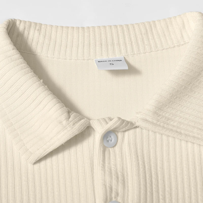 2025 new arrive Men's T-shirt knitted lapel business button slim fit long sleeved polo shirt