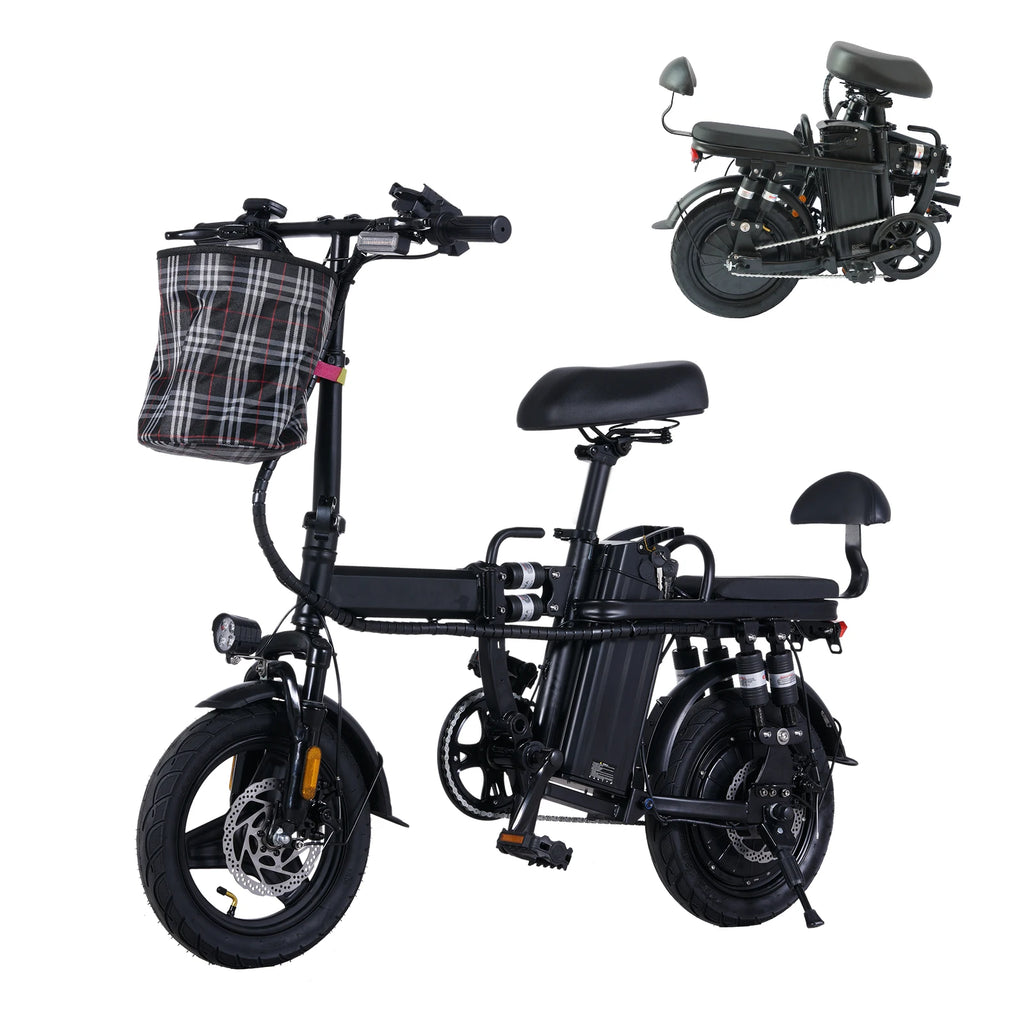 48V/500W Disc Brake Adult Foldable Electric Bicycle 14inch Tubeless Tire 20mile/h Max Speed Fit Riders Up To 70 Inches In Height
