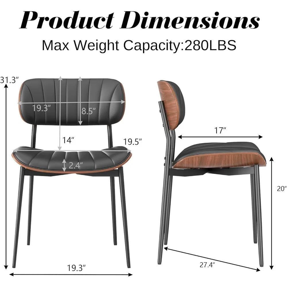 Modern PU Leather Dining Room Chairs Set of 6, Upholstered Kitchen Chairs with Walnut Bentwood Back and Metal Legs Adjustable